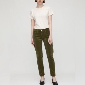 MOUSSY VINTAGE AILEY KHAKI GREEN Corduroy Pants Women 28 Made in Japan TAPERED